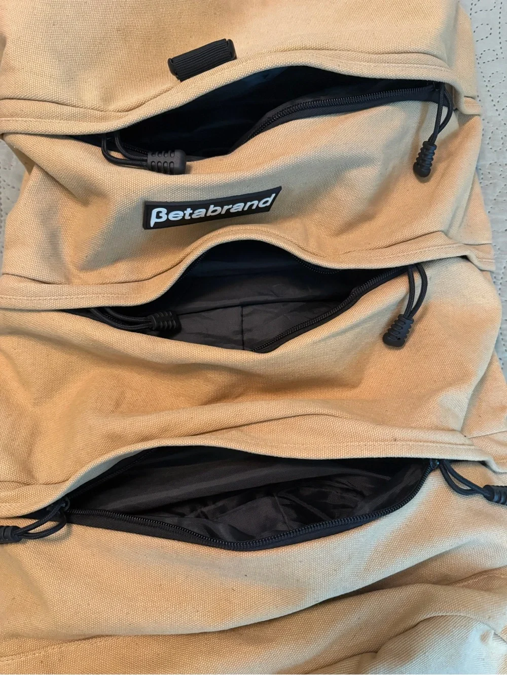 Betabrand Khaki Roll-Top Canvas Backpack with Multiple Zips